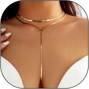 Chunky Gold Choker Long Snake Chain Drop Necklace Jewelry Accessories for Women